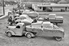 November 1939 Trucks Loaded With Mattresses At San Angelo Texas Shorpy Historical Photos Work Truck Historical Photos