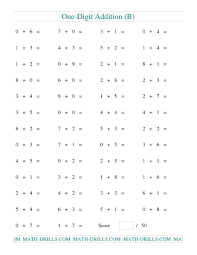 Single Digit Addition 50 Horizontal Questions B Wiskunde