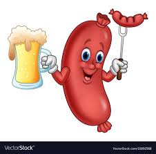 Cartoon Sausage Holding Beer And Sausage On Fork Vector Image Drawing For Kids Cartoon Sausage