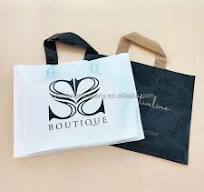 Black Plastic Shopping Handle Bags With Custom Gold Logo Text Printing