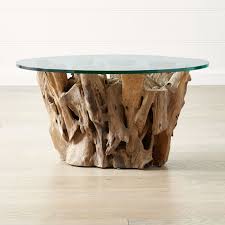 Shop Driftwood Coffee Table With Round Glass Top Collected Along The Shores Of Indonesia Unfinished Dr Driftwood Coffee Table Crate Coffee Table Coffee Table