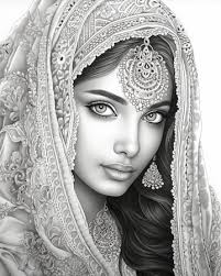 Indian Bride Coloring Page in Black and White