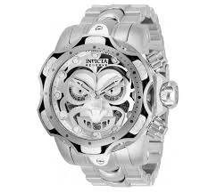 Black (joker) dial with gunmetal skeleton hands and dot hour markers. Invicta Reserve Dc Comics Joker Mens 52mm Limited Silver Chronograph W Klawk Watches