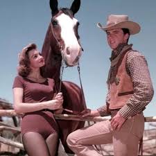 Angie Dickinson and Ricky Nelson on the set of Rio Bravo