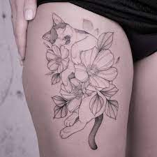 Marina Latre Tattoo On Instagram Kim S Cat Sleeping Between Flowers Made In Alchemistsvalley Hamburg Cat Tattoo Designs Tattoos Body Art Tattoos