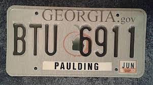 Georgia License Plate Btu 6911 Grey W Peach 2012 Ga State Tag Paulding County License Plate Car Plates Paulding