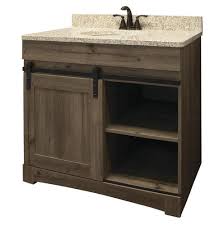 Extra details like custom muntins on the glass cabinet doors and panelized ends add to the beauty. Dakota 36 W X 21 3 4 D Sliding Barn Door Bathroom Vanity Cabinet At Menards