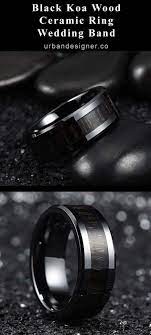 Black Koa Wood Ceramic Ring Wedding Band Polished Finish Comfort Fit Wedding Ring Bands Wedding Bands Wood Wedding Band