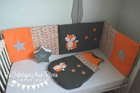 Il est composé de 6 coussins tous il est confectionné avec des tissus, choisis avec soin, 100% coton : Tour Lit Et Gigoteuse Renard Etoiles Orange Gris Decoration Chambre Enfant Foret Rena Decoration Chambre Bebe Decoration Chambre Enfant Chambre Bebe Renard