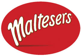 This image is surrounded by a thin white box with an arrow pointing to the chocolate saying 'delicious' and one pointing to the malt centre saying 'light and crunchy'. Maltesers Officeworks