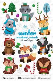 Winter Woodland Animals Clipart Set1 Animal Clip Art Etsy Winter Woodland Woodland Animals Woodland Animal Art