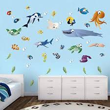 Treepenguin presents you with under the sea ultimate wall decals which are the perfect choice for bringing to life boring walls in kids bedrooms, classrooms, playrooms. Decalmile Under The Sea Wall Stickers Blue Whale Octopus Fish Kids Room Wall Decor Vinyl Removable Wall Decals For Kids Bedroom Nursery Baby Room Bathroom Buy Online In Brunei At Brunei Desertcart Com Productid