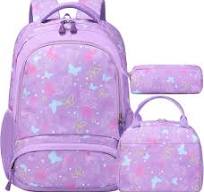 Kimwadalh Mochila Escolar Feminina Roxa Borboleta, 3 Peças, Mochila com  Lancheira e Estojo para Lápis com Alça no Peito para Crianças Escolares, ...