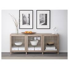 Besta Storage Combination With Doors Sindvik Gray Stained Walnut Eff Clear Glass Ikea Ikea Adjustable Shelving Grey Stain