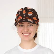 Women's Embroidered Mushroom Hat, Small Cute Corner Design Baseball Cap,  Orange Grey Black Pink More, Nature Hiking Mycology Gift Mom Friend