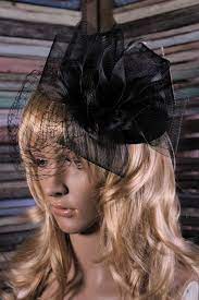 Black Fascinator Mesh Flower And Feather Leaf Netting Veil Mini Hat Head Band Black Fascinator Fascinator Netting Veil