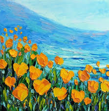 Original Oil Painting Orange Poppy Sea Ocean Flower Field Etsy In 2020 Poppy Field Painting Poppy Flower Painting Oil Painting Landscape