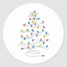 Christmas Tree Lights Classic Round Sticker Zazzle Com Cartoon Christmas Tree Diy Christmas Plate Christmas Tree Lighting