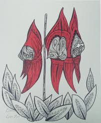 Original Art Signed Ink Sturt Desert Pea Australian Flower Zentange Drawing 34cm Abstract Floral Art Floral Art Paintings Art Paintings For Sale