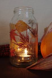 Mod Podge Leaves Onto A Mason Jar Or Other Glass Container Fall Crafts Leaf Lantern Fall Diy