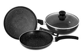 Singer Graphite 3Pcs Induction Base Non-Stick Cookware Set (Tawa, Fry Pan  &Kadai with Glass Lid)