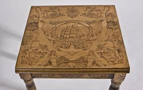 Wood Burned End Table With Old Tattoo Could Be My Next Burn Project Antique End Tables Wood Wood Burning Crafts