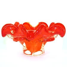 Fiery Orange Murano Glass Flower Bowl Murano Glass Flower Bowl Murano