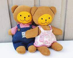 Teddy Bear Boy And Girl Hand Sewn Corduroy Pair Of Vintage Fabric Dolls Fabric Dolls Teddy Boy Or Girl