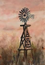 Windmill Painting Western Art Original Watercolor Painting Etsy In 2021 Windmill Art Western Painting Canvas Western Art Paintings