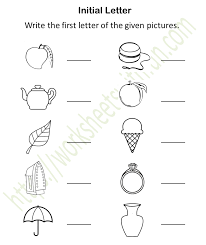 Recognize the picture and write first letter of each picture. English Preschool Initial Letter Worksheet 4