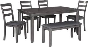 Browse online or visit a local store today! Signature Design By Ashley Bridson Gray Rectangular Dining Room Table Set Set Of 6 D383 325 Goedekers Com