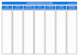 Semaine 53 2020 Dates Calendrier Et Planning Hebdomadaire A Imprimer