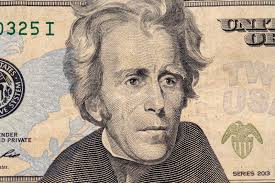 Close Up of a Twenty Dollar Bill. Background of Dollar Bills. American  Dollars Cash Money. Twenty Bucks. Andrew Jackson Portrait Stock Image