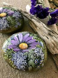 Painted Rock Hand Painted California Beach Rock Paperweight Purple Flower Rock Painted Art Rock Painted Rocks Diy Painted Rocks Painted Rocks Flowers