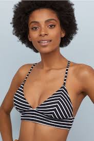 Black And White Striped Swimsuit Top Padded Triangle Bikini Top Black White Striped Ladies H M Ca In 2020 Triangle Bikini Triangle Bikini Top Black Bikini Tops