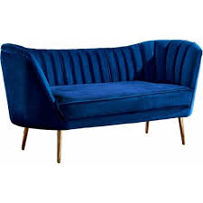 Royal Blue Velvet Chanel Tufted Loveseat Gold Legs Love Seat Velvet Loveseat Meridian Furniture