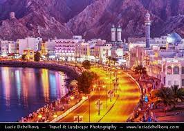 Oman Muscat Muttrah Corniche At Dusk Twilight Blue Hour Night Muscat City Arabian Sea Sultanate Of Oman