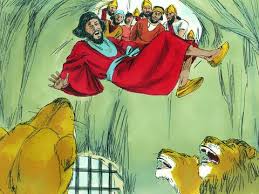 Freebibleimages Daniel Is Thrown Into The Lions Den After Refusing To Stop Praying To God Dani Bible Illustrations Daniel And The Lions Free Bible Images