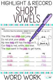 Short Vowel Spelling Practice Word Work Printables Cvc Word Families Word Work