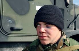 US Marine Corps (USMC) Lance Corporal (LCPL) Jason Tankred, with Sierra  Battery, 5th Battalion, 10th Marine Regiment, has a black eye after being  hit in the face with a Kevlar a couple