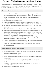 Product / Sales Manager Job Description | Velvet Jobs