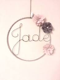 Prenom En Fil De Fer Avec Fleur Vieux Rose Et Grise Plaque Etsy Plaque De Porte Diy Bebe Fil De Fer