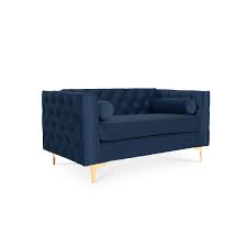 Avec le bordeaux dans votre salon sous le signe de l'intensité, le bleu nuit s'impose dans le salon. Canape 2 Places Edward Velours Bleu Fonce Pieds Dore