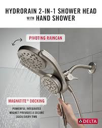 Our shower heads and hand showers are water efficient and we offer options with temperature control. Hydrorain 2 In 1 Shower Head With Hand Shower Shower Heads Bathroom Decor Apartment Bathroom Remodel Shower