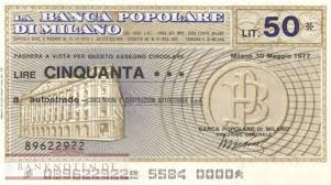It usually looks like a shortened version of that bank's name. Banknoten De Banca Popolare Di Milano 50 Lire 06m 25 Unc Banknoten