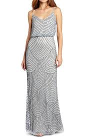 Adrianna Papell Beaded Foggy Mist Blouson Gown Poshare Floor Length Dress In Allover Art Deco Inspired Beading Pattern Adrianna Papell Dresses Gowns Dresses
