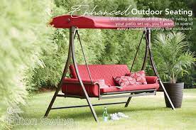 Style Selections 3 Person Red With Brown Powder Coated Frame Steel Outdoor Swing Lowes Com In 2021 Outdoor Swing Outdoor Porch Swing