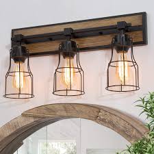 Huge selection and amazing prices. Laluz Bathroom Vanity Light Fixtures Farmhouse Bathroom Light Fixtures With Metal Cage Rustic Vanity Light In Faux Wood Finish L 22 X W 7 5 X H 11 4 Amazon Com