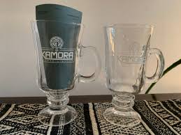 Vintage KAMORA Coffee Liqueur Clear Glass Logo Mugs With 