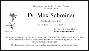 Traueranzeigen von Max Schreiner